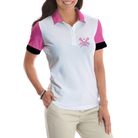 Yes I Play Like A Girl Need A Lesson Lacrosse Short Sleeve Women Polo Shirt, White And Pink Lacrosse Shirt For Ladies