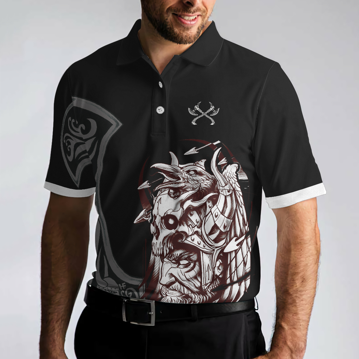 I'm Not Angry This Is Just My Viking Face Polo Shirt, Cool Black Viking Shirt For Men
