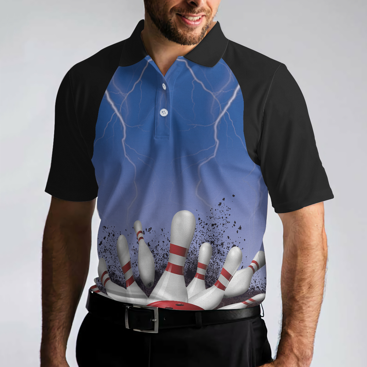 Spare No One Bowling Polo Shirt, Black And Blue Tenpin Bowling Shirt For Men, Cool Bowling Gift Idea