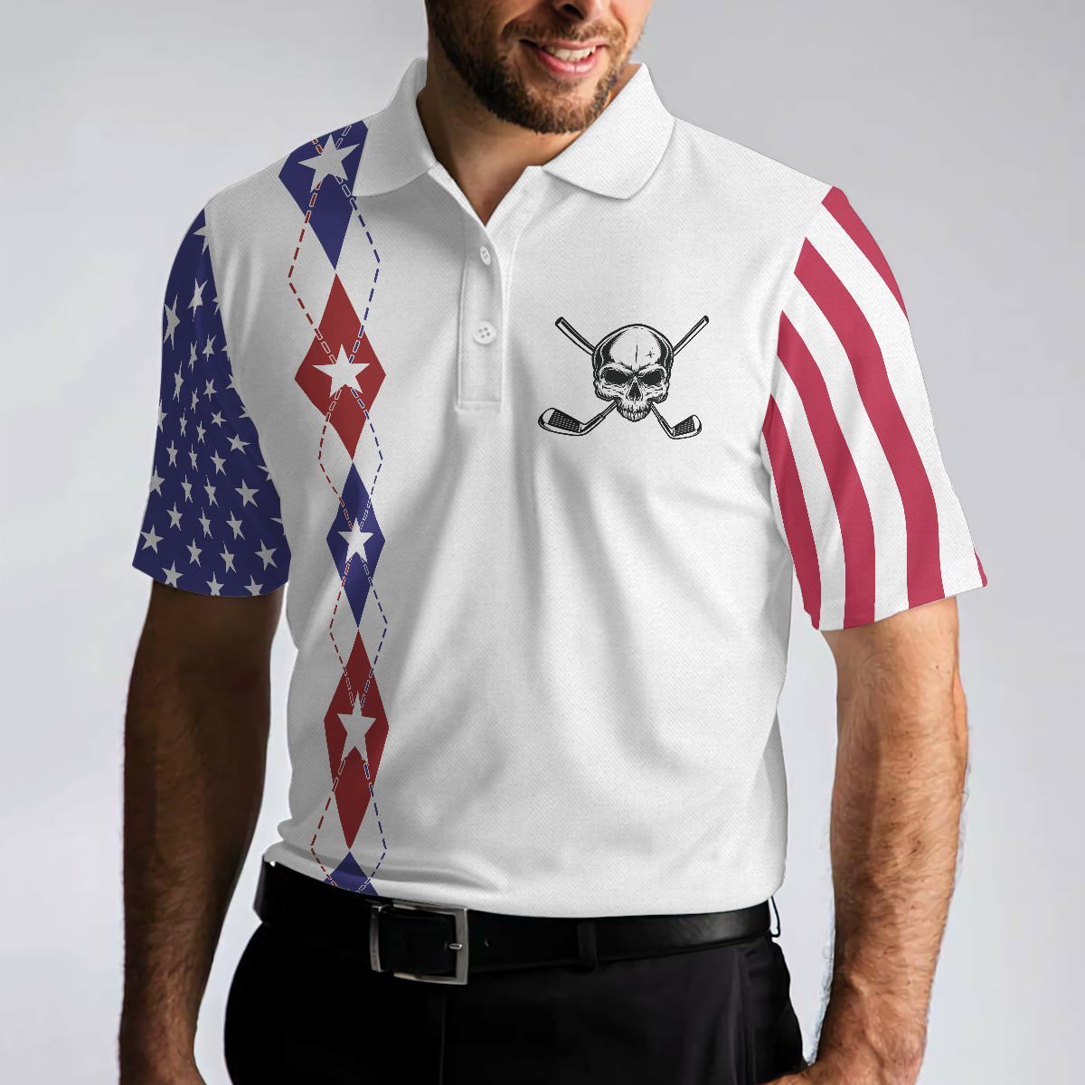 Too Old To Work Too Young To Die But Perfect For Golfing Polo Shirt, American Flag Golfing Shirt With Sayings