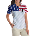 Premium American Golfer Female Version Short Sleeve Women Polo Shirt, American Flag Golf Shirt For Ladies, Cool Female Golf Gift