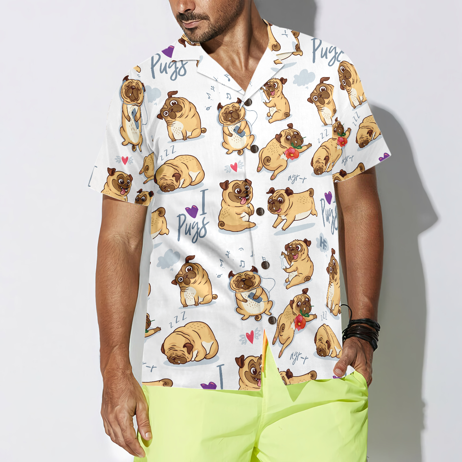 Cute Funny Pugs Shirt For Men Hawaiian Shirt