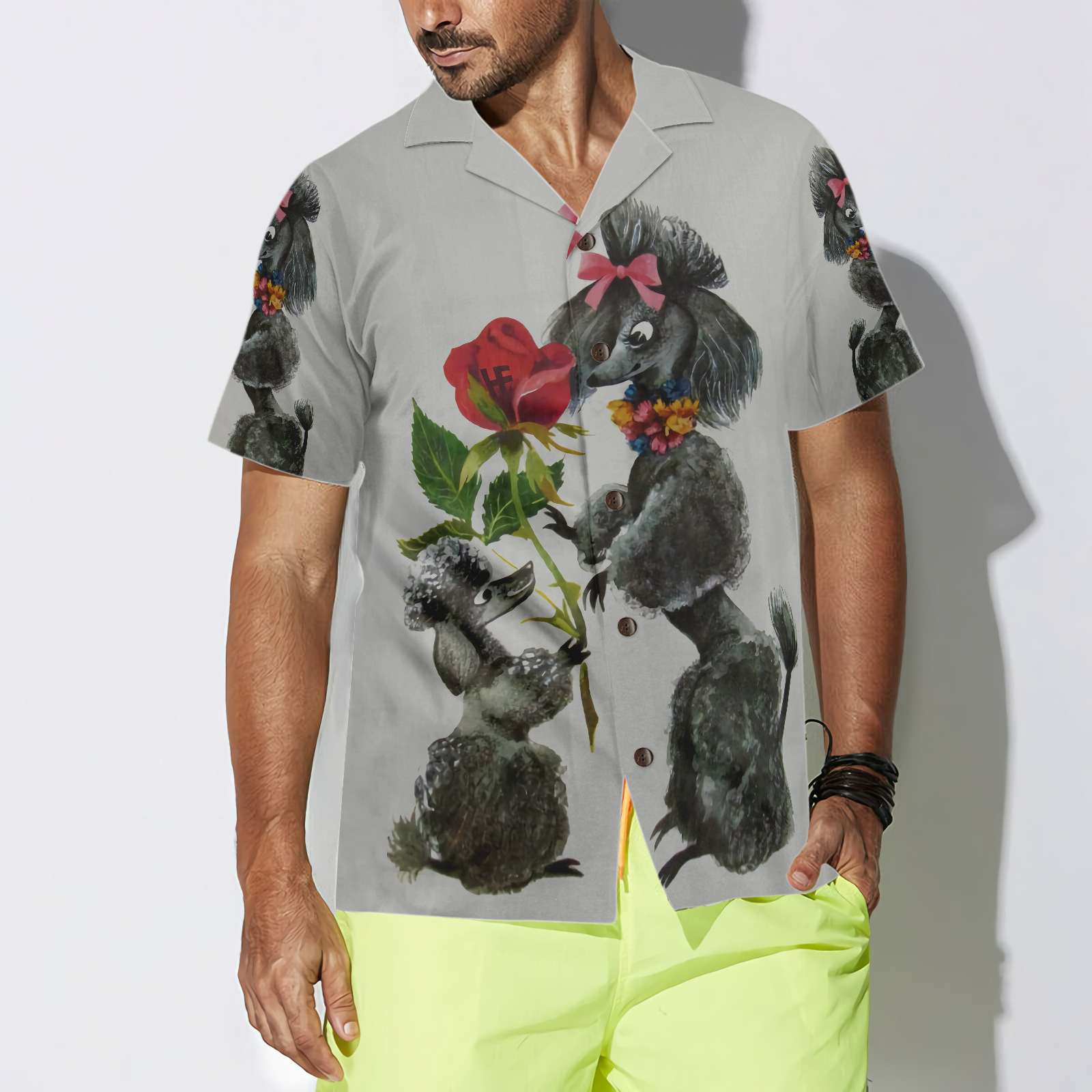 Sweet Poodles With Flower Hawaiian Shirt