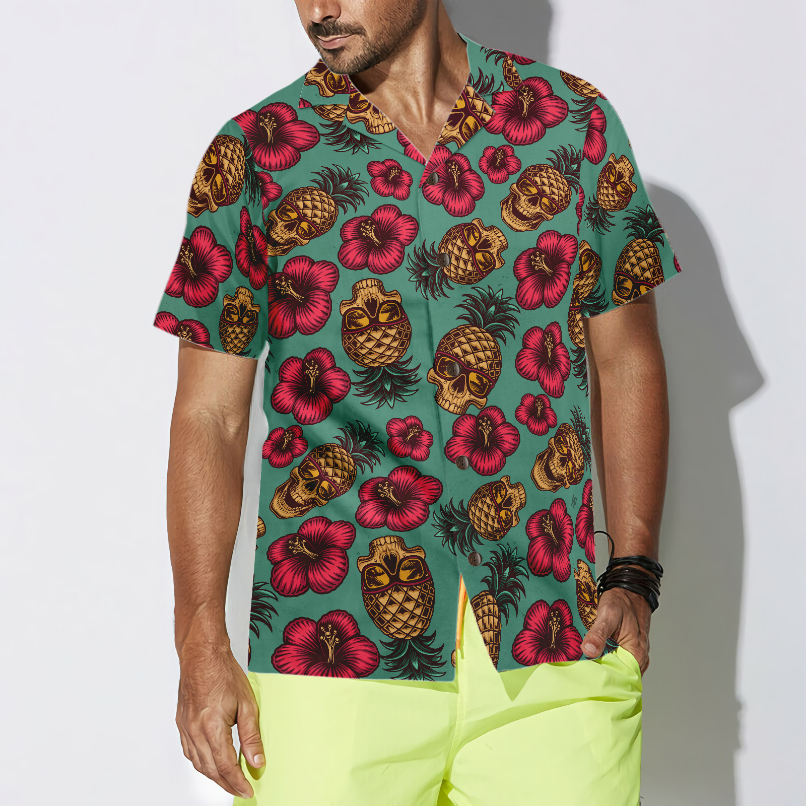 Retro Pineapple Skull Pattern Hawaiian Shirt