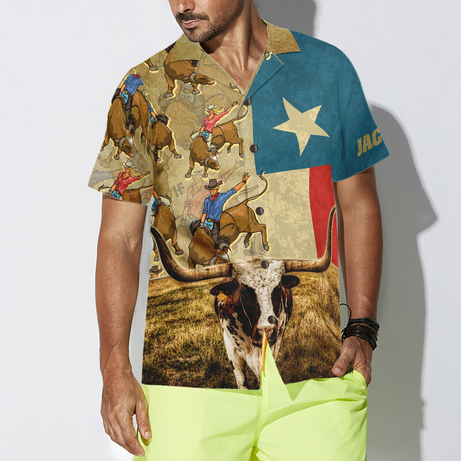 Rodeo Longhorn Texas Flag Custom Hawaiian Shirt, Unique Texas Shirt For Texas Lovers