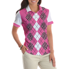 Are You Staring At My Putt Again Golf Short Sleeve Women Polo Shirt, White And Pink Argyle Pattern Golf Shirt For Ladies