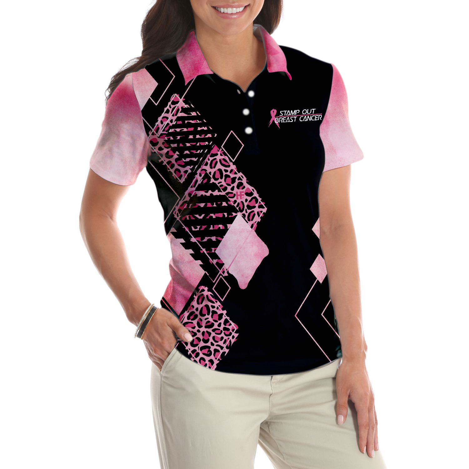 Just Don't Quit Breast Cancer Awareness Short Sleeve Women Polo Shirt, Pink Ribbon Polo Shirt For Ladies