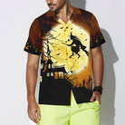 Halloween Night Flying Witch Over A Castle Hawaiian Shirt, Full Moon Pumpkin Graveyard Zombie Hawaiian Shirt For Men