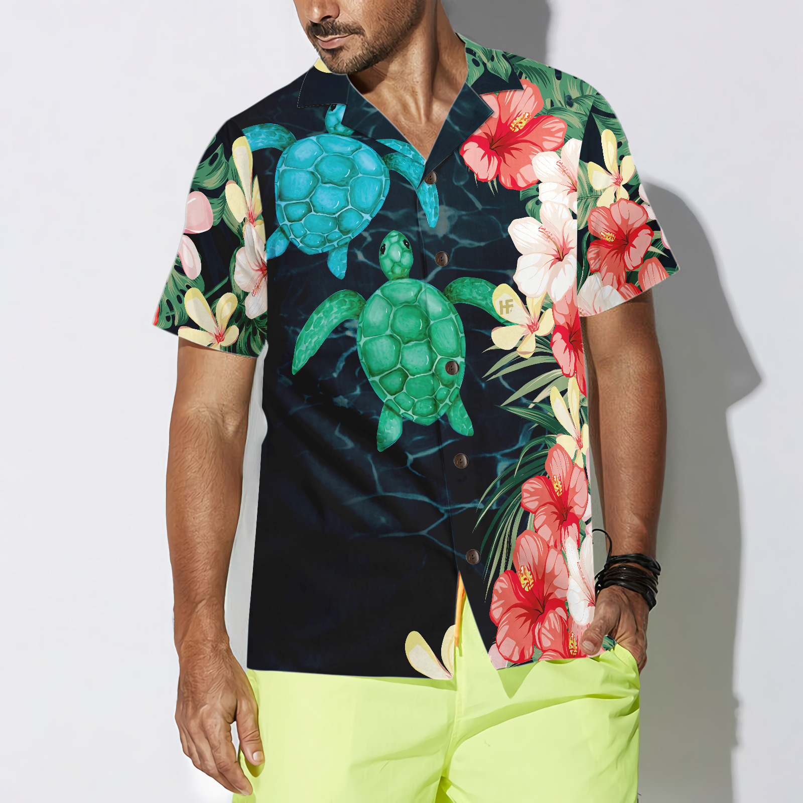 Tropical Sea Turtle And Flower Hawaiian Shirt