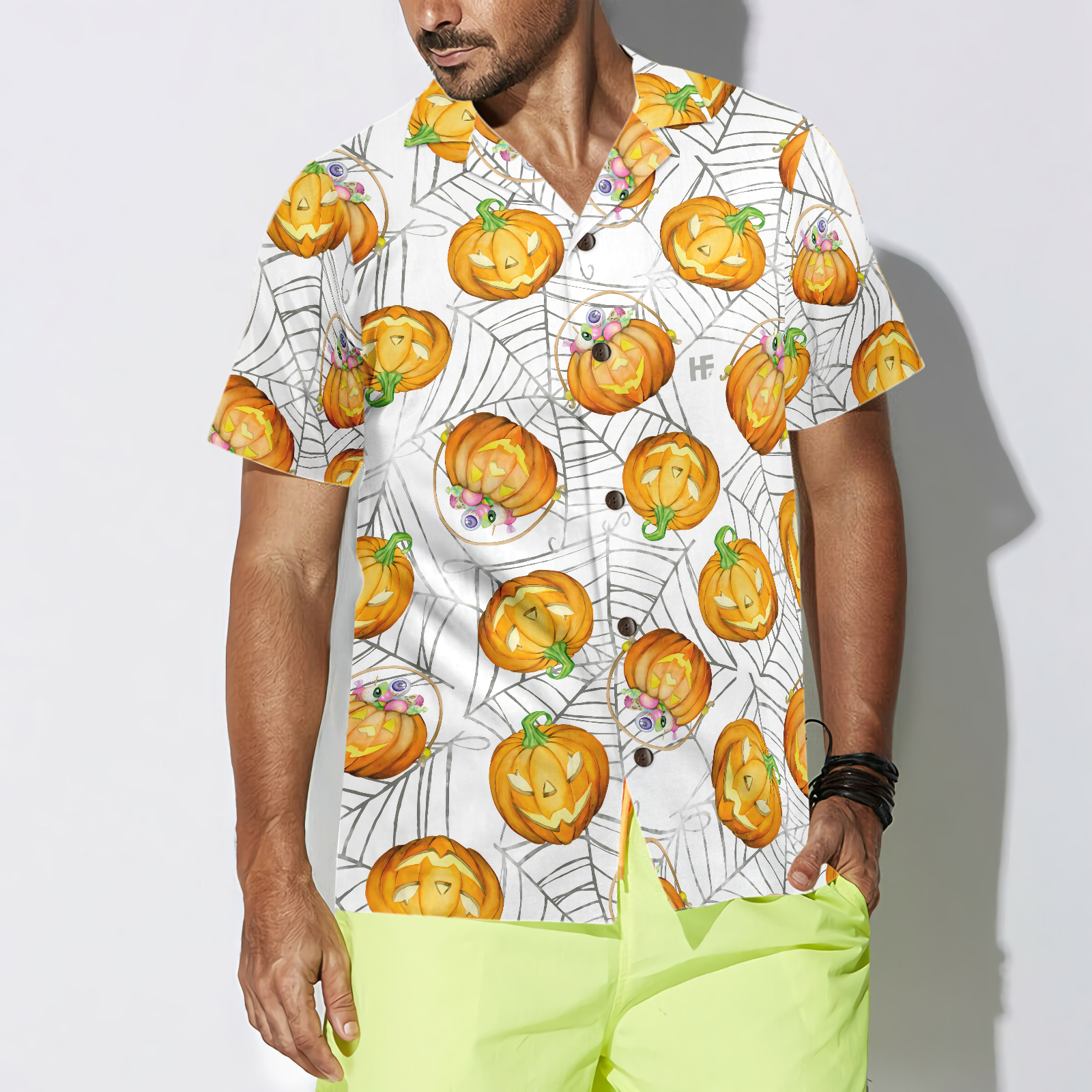 Pumpkin Candy Halloween Spider Web Hawaiian Shirt