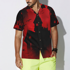 Scary Vampire Castle Halloween Hawaiian Shirt For Men, Black And Red Castle Transylvania Hawaiian Shirt
