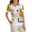 Crazy Golf Lady Short Sleeve Women Polo Shirt, White And Yellow Golf Shirt For Ladies, Funny Female Golf Gift