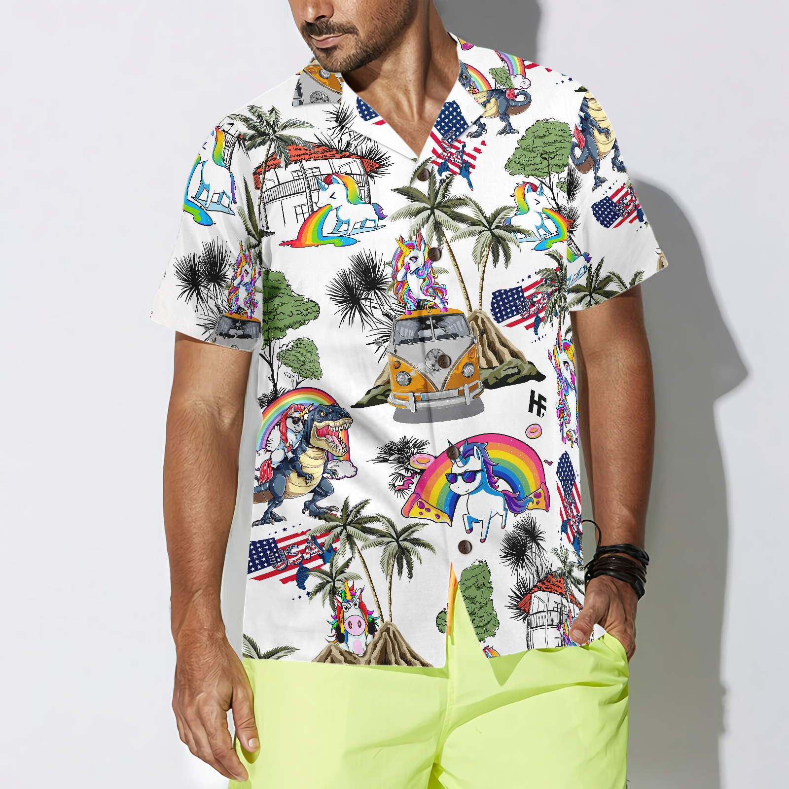 Unicorn American Flag Hawaiian Shirt