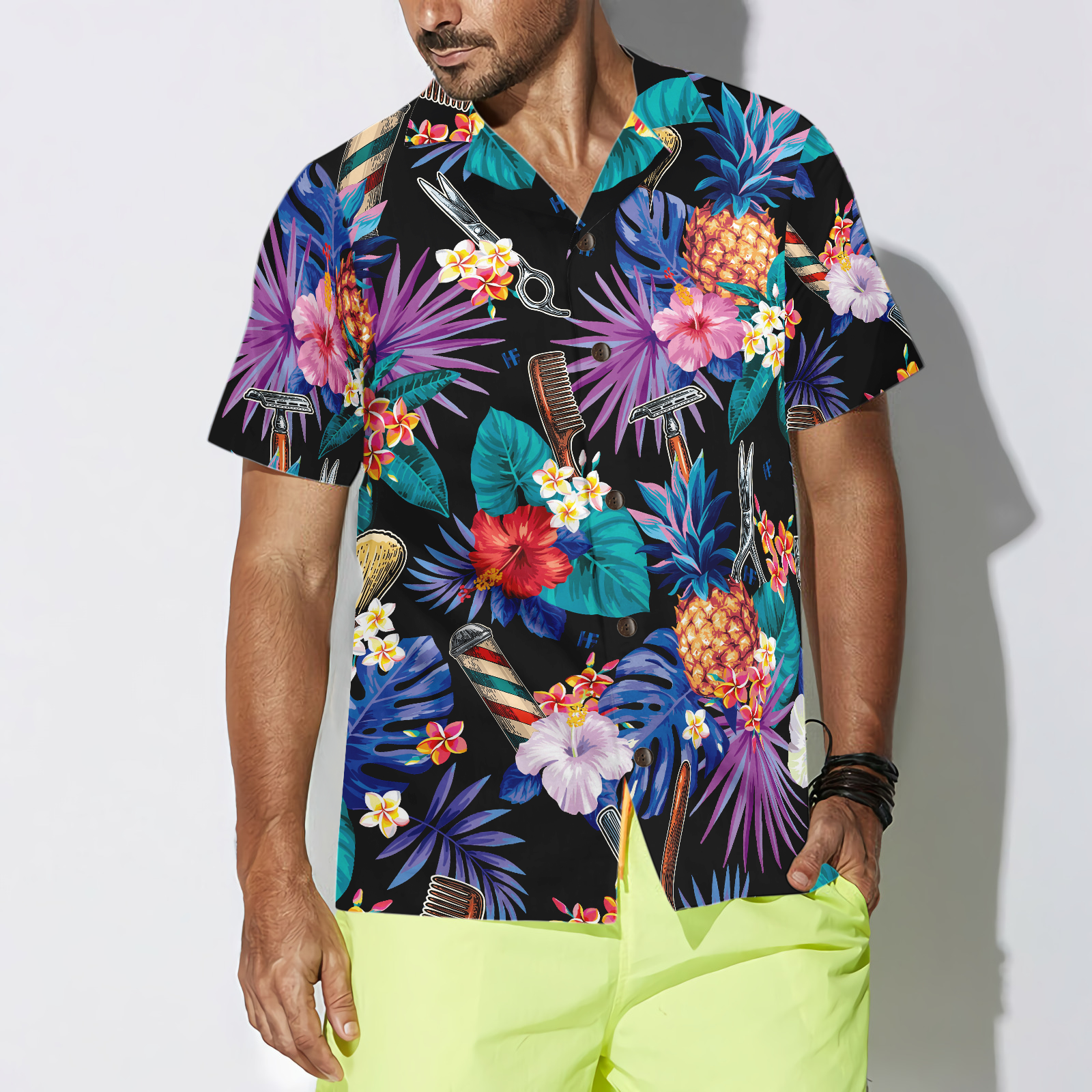 Barber Tools & The Tropical Leaves Hawaiian Shirt