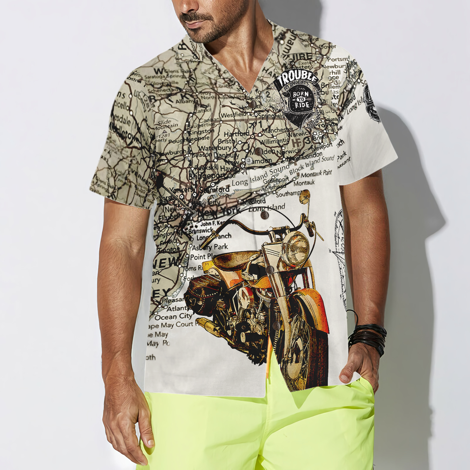 Trouble Makers Born To Ride Custom Hawaiian Shirt, Unique Motorcycle Shirts For Men And Women