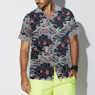 Japanese Red Flower Waves Hawaiian Shirt, Black And White Cherry Blossom Abstract Floral Hawaiian Shirt