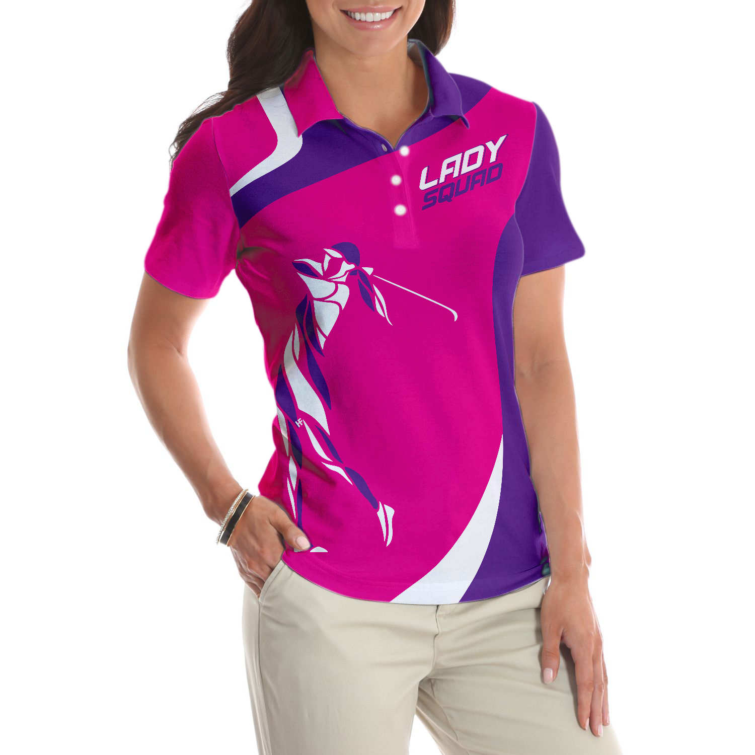 Girl Squad Golf Girl Short Sleeve Women Polo Shirt, Purple And Pink Golf Shirt For Ladies, Unique Female Golf Gift