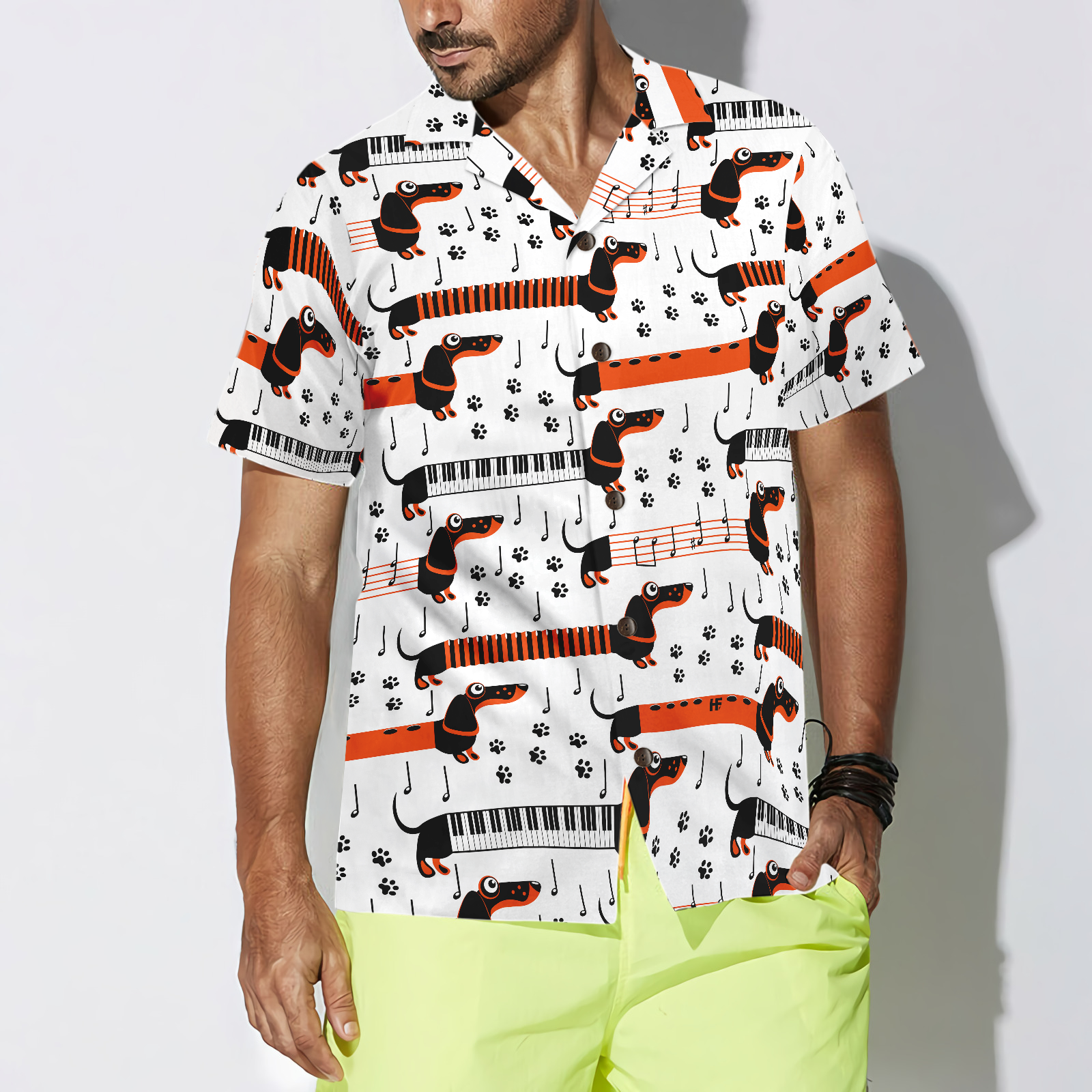 Piano Dachshund Dog Shirt For Men Hawaiian Shirt