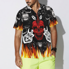 Punk Rock Never Dies Gothic Hawaiian Shirt, Flame Electric Guitar Crossbones And Skull Hawaiian Shirt