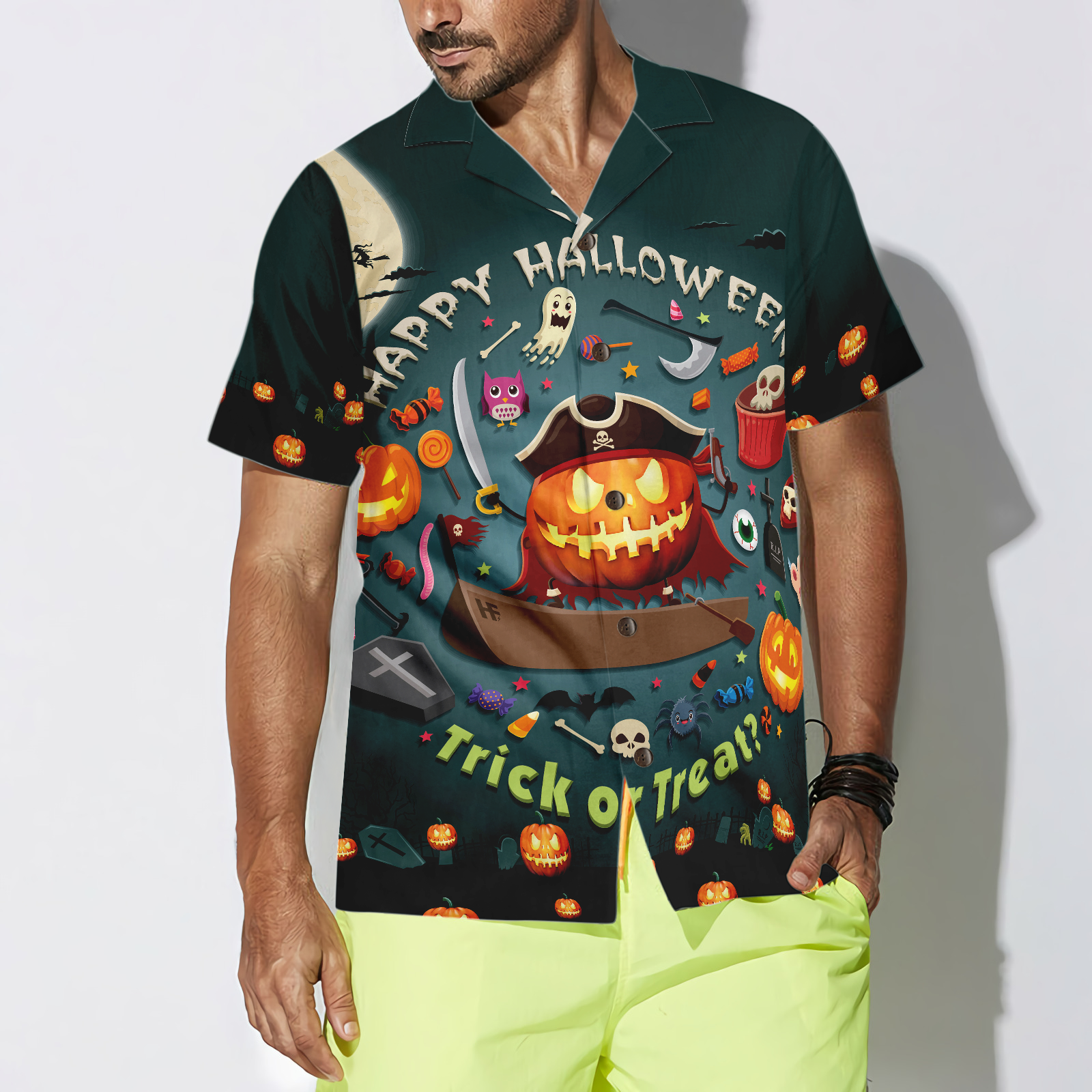 Halloween Pumpkin Pirate Halloween Hawaiian Shirt, Trick Or Treat Candy Cute Jack-o'-lantern Hawaiian Shirt