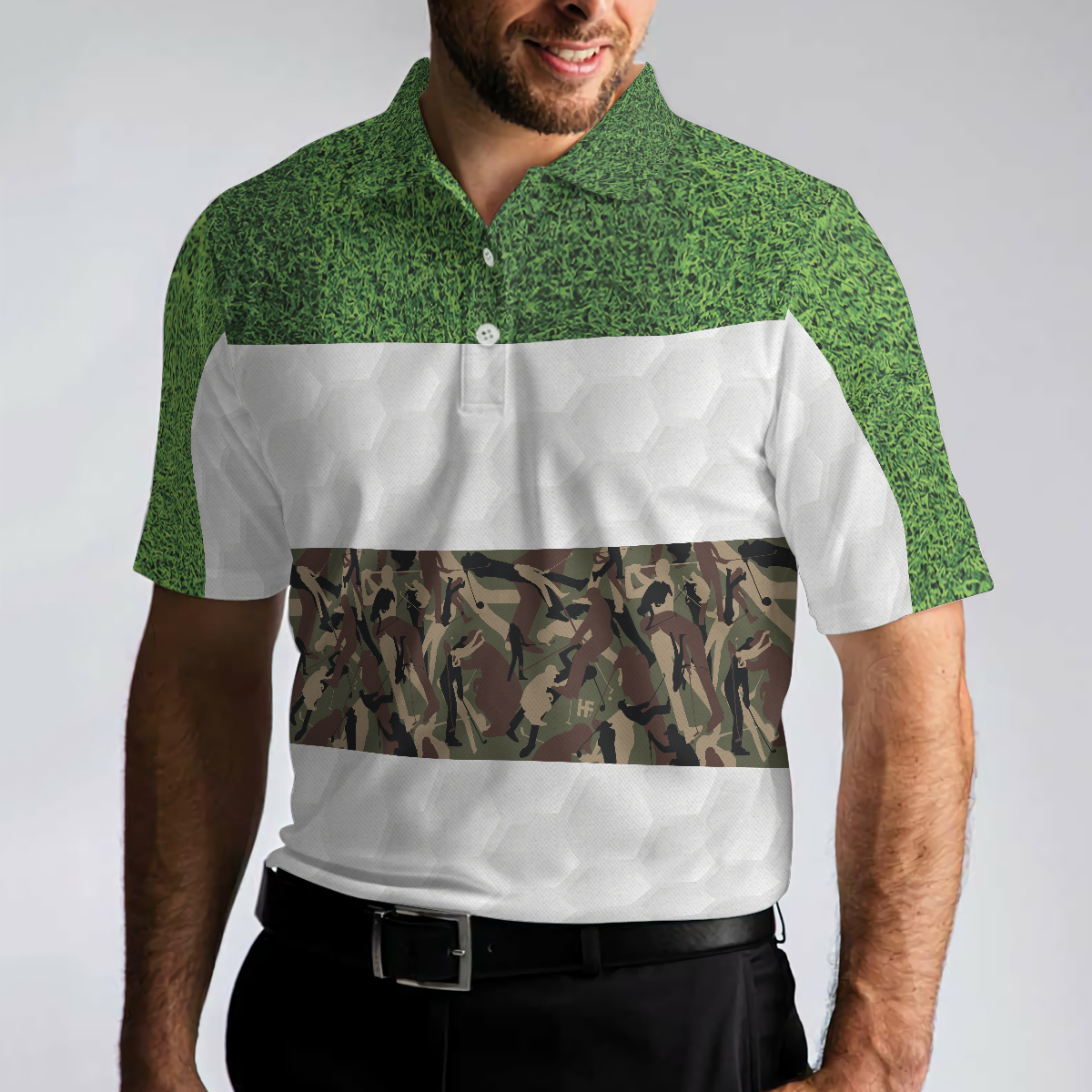 Golf In Green And Camouflage Pattern Golf Polo Shirt, Cool Golf Shirt For Men, Best Gift For Golfers