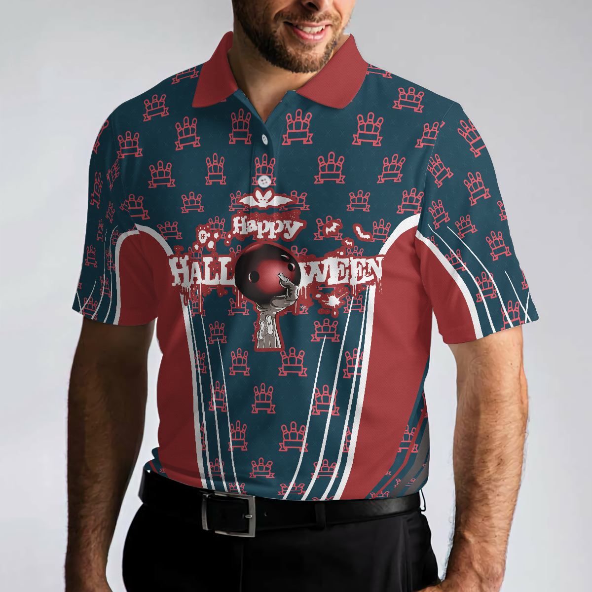 Happy Halloween And Happy Bowling Polo Shirt, Short Sleeve Bowling Shirt For Men