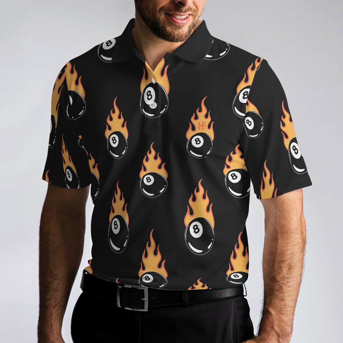 Flaming Billiard 8 Ball Polo Shirt, Basic Billiards Shirt Design For Men, Gift Idea For Billiards Lovers