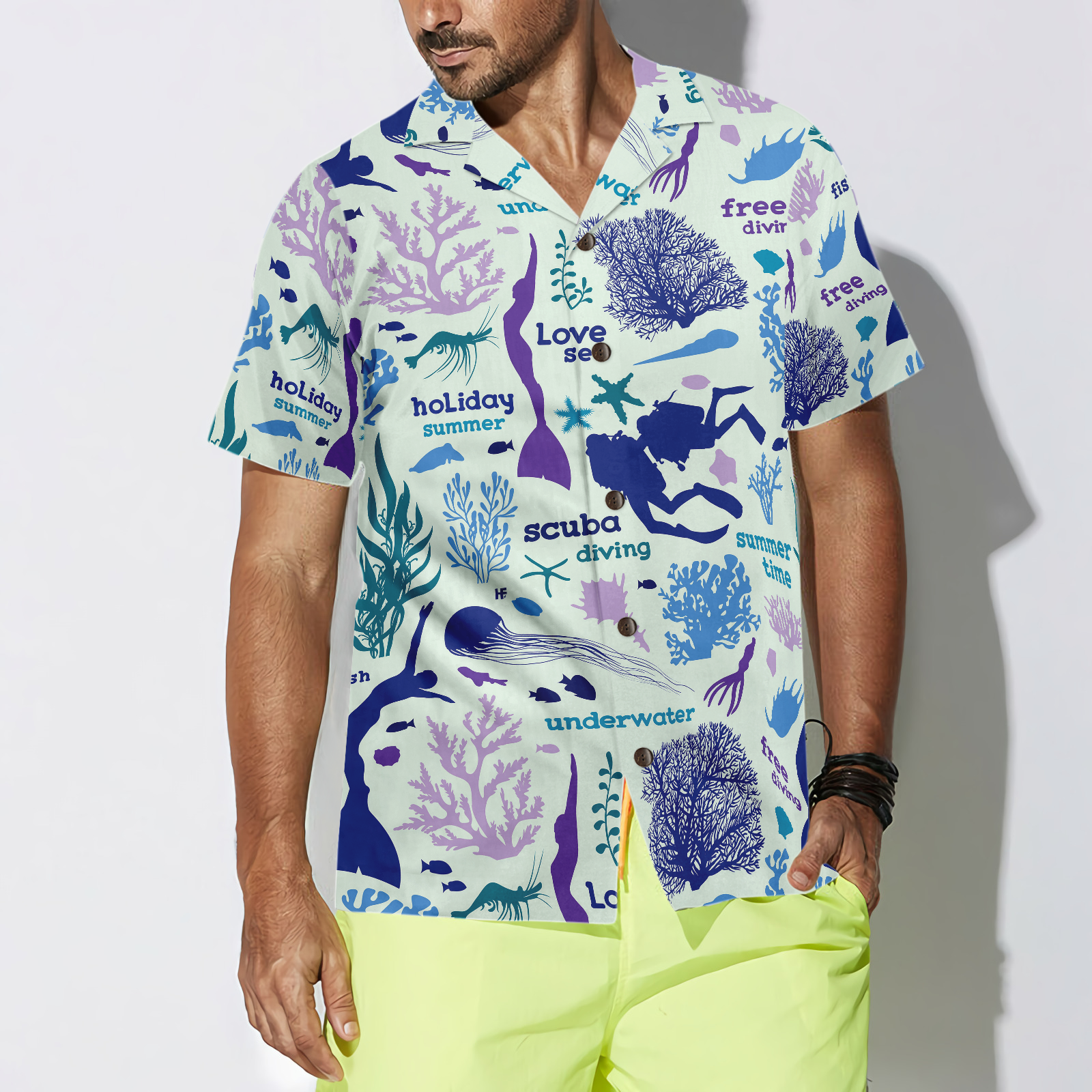 Scuba Diver And Sea Pattern V1 Hawaiian Shirt