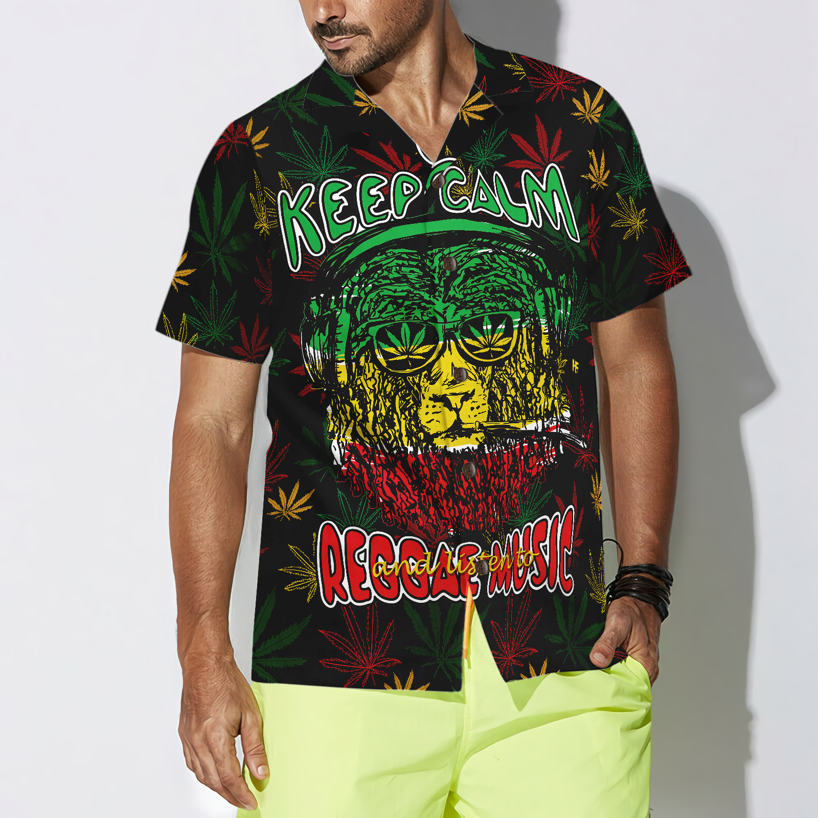 Marijuana Lion With Dreadlocks And Chillum Hawaiian Shirt