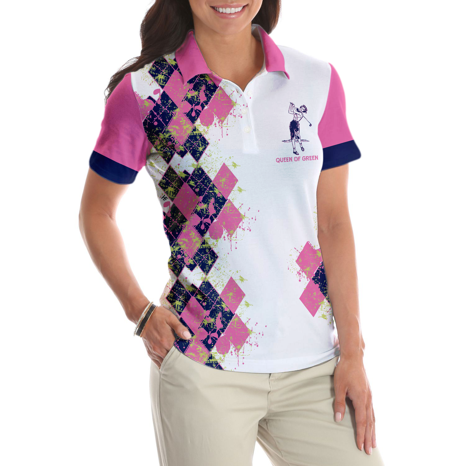 Cooking Is Like Golf Slice Chip And Put On Some Greens Women Polo Shirt, Argyle Pattern Funny Golf Polo Shirt For Ladies