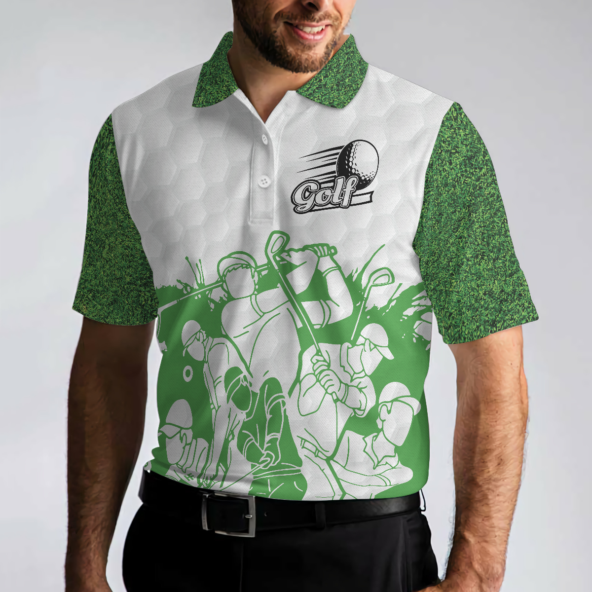 King Of The Green Golf Polo Shirt, White And Green Golf Shirt For Men, Cool Gift For Golfers