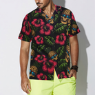 Pineapple Skull Tropical Flowers Black Hawaiian Shirt