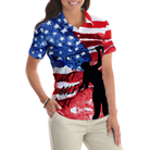 American Golfer Just Golf It V2 Short Sleeve Women Polo Shirt, American Flag Golf Shirt For Ladies