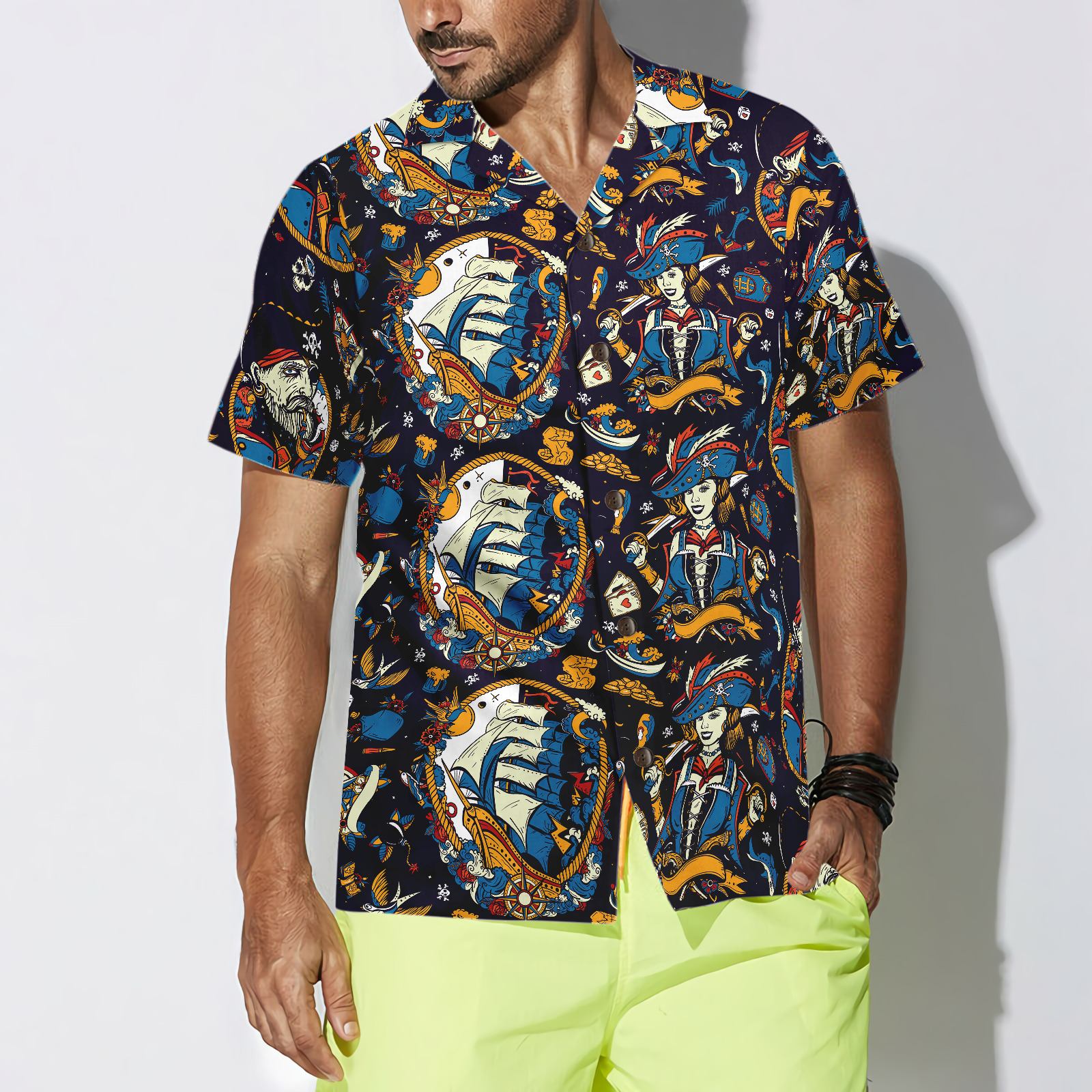 Tattoo Style Pirate Sea Adventure Hawaiian Shirt