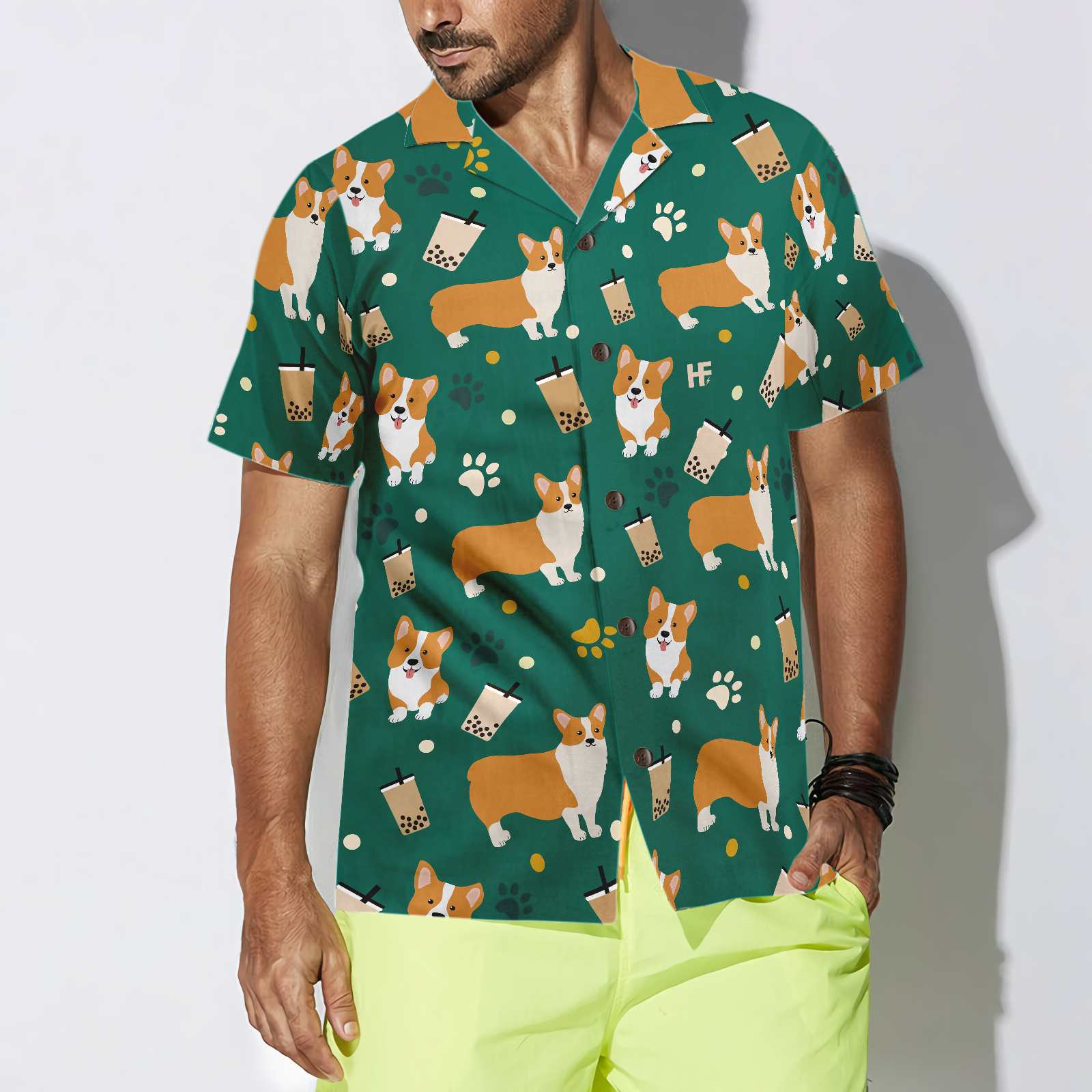 Corgi & Boba Tea Hawaiian Shirt