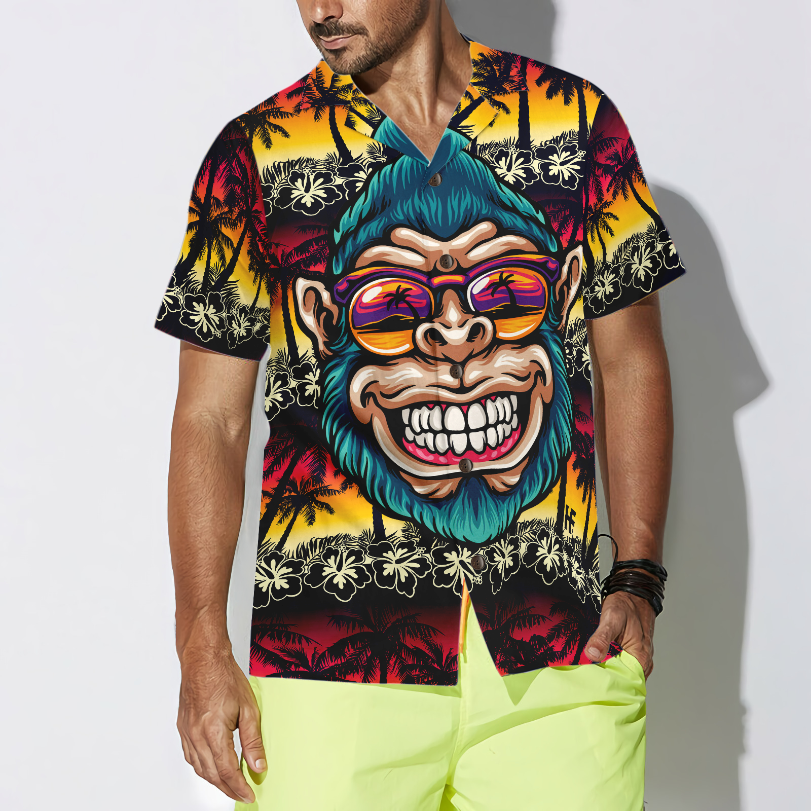 Cool Monkey Head In Paradise Hawaiian Shirt