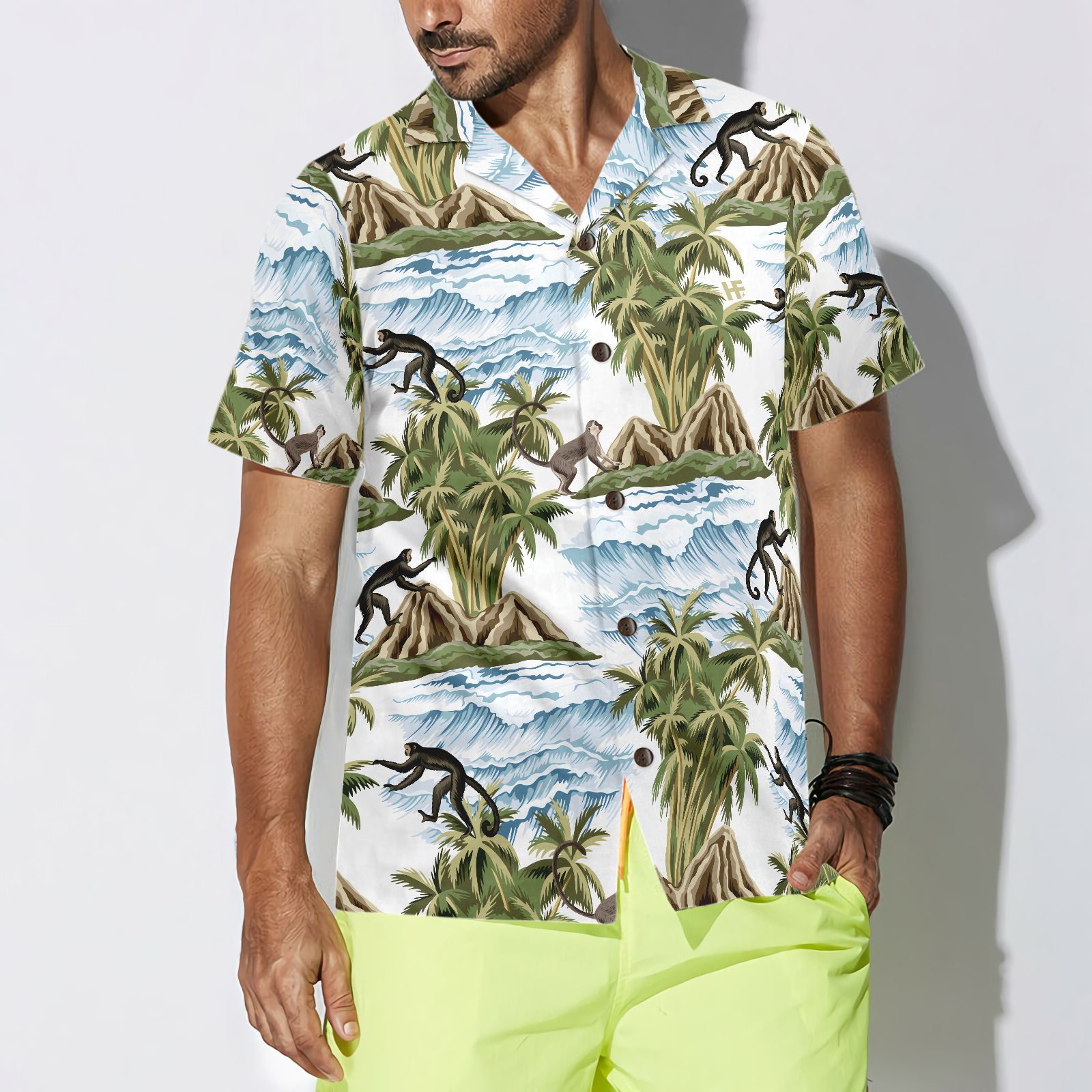 Vintage Island Palm Tree Monkey Hawaiian Shirt