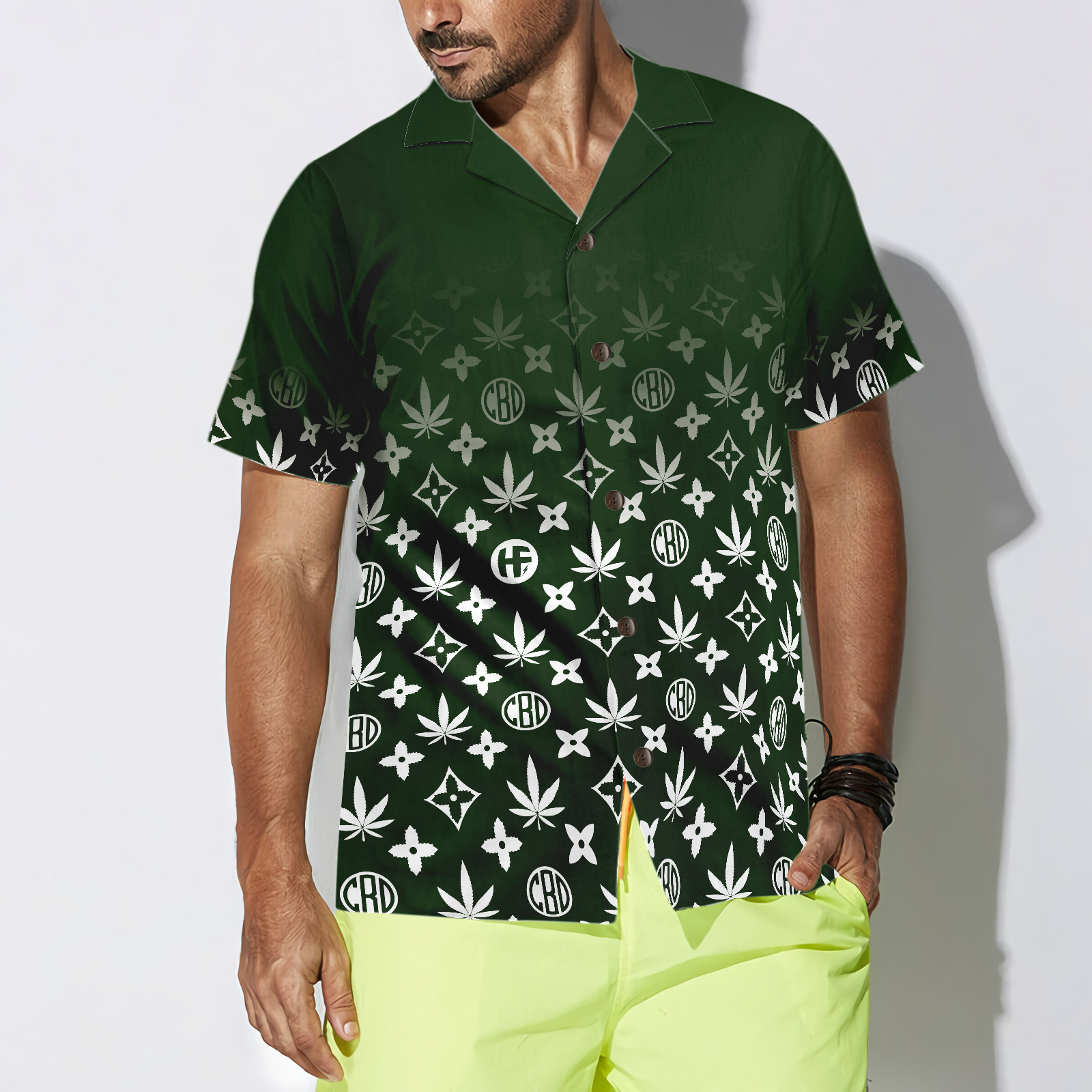 Gradient Marijuana Pattern Shirt For Men Hawaiian Shirt
