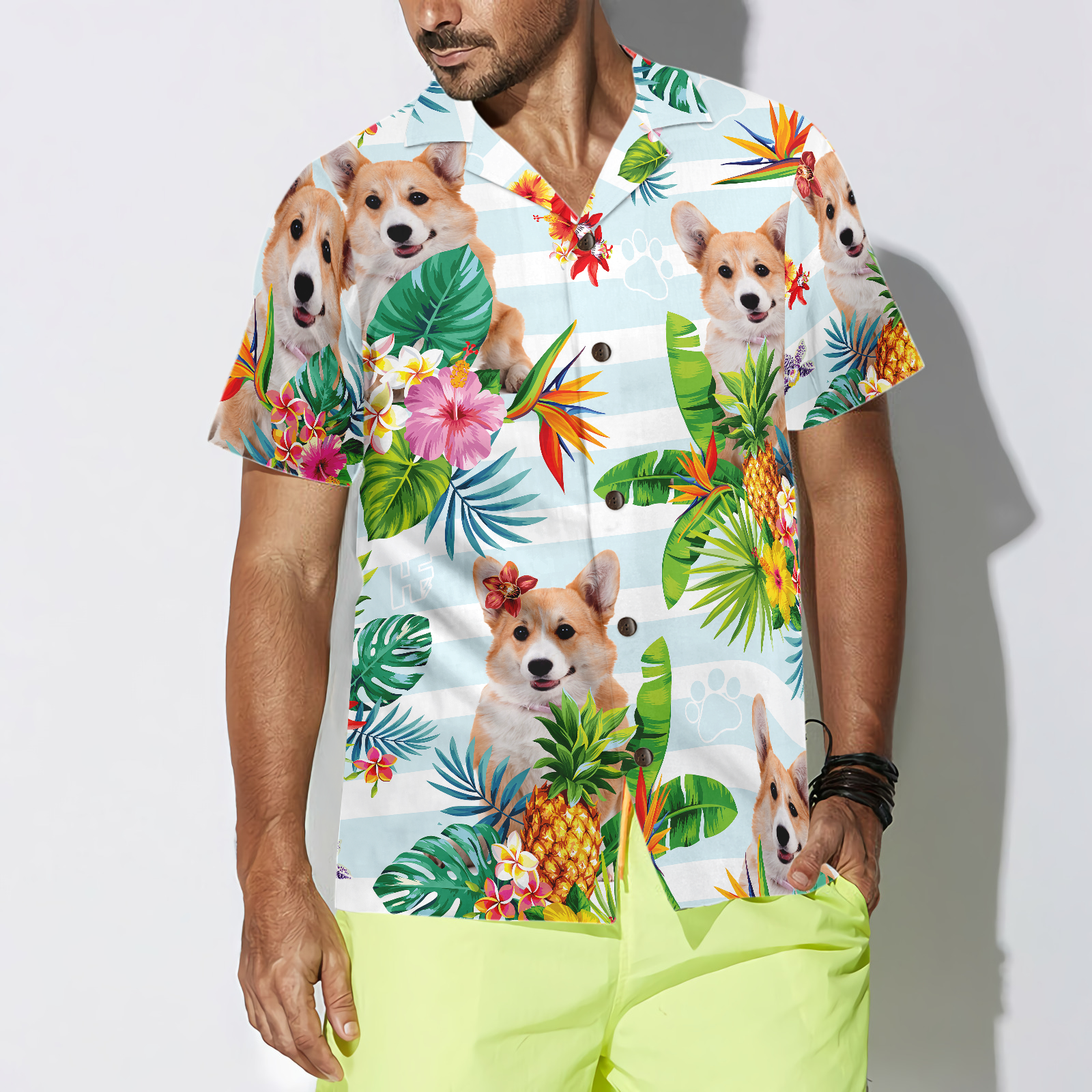 Tropical Flower With Corgi Hawaiian Shirt