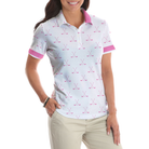 Crossed Golf Clubs Pink And White Golf Short Sleeve Women Polo Shirt, Simple Golf Shirt Design For Ladies