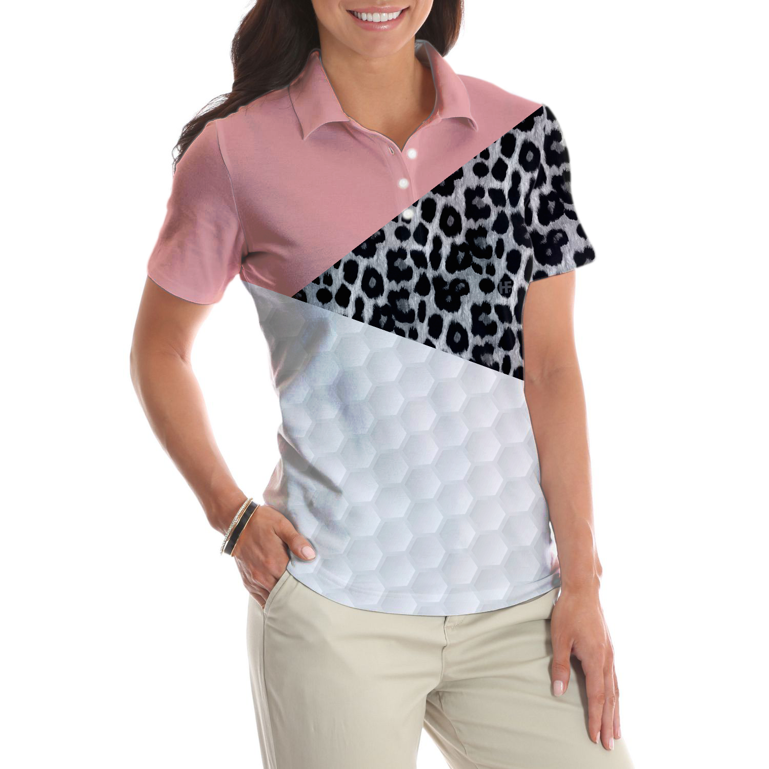 Golf Ball Texture With Leopard Pattern Golf Short Sleeve Women Polo Shirt, Golf Shirt For Female Golfers