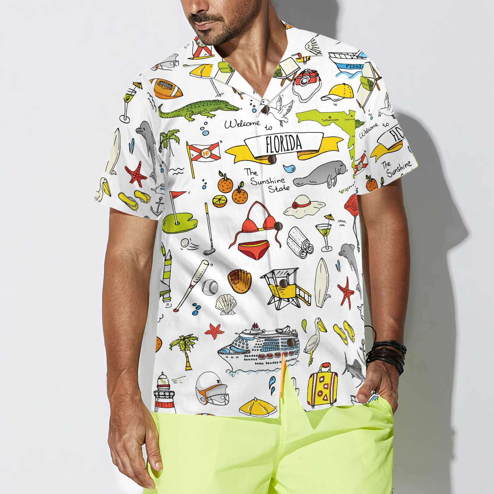 Florida In Hand Drawn Doodle Style USA Hawaiian Shirt