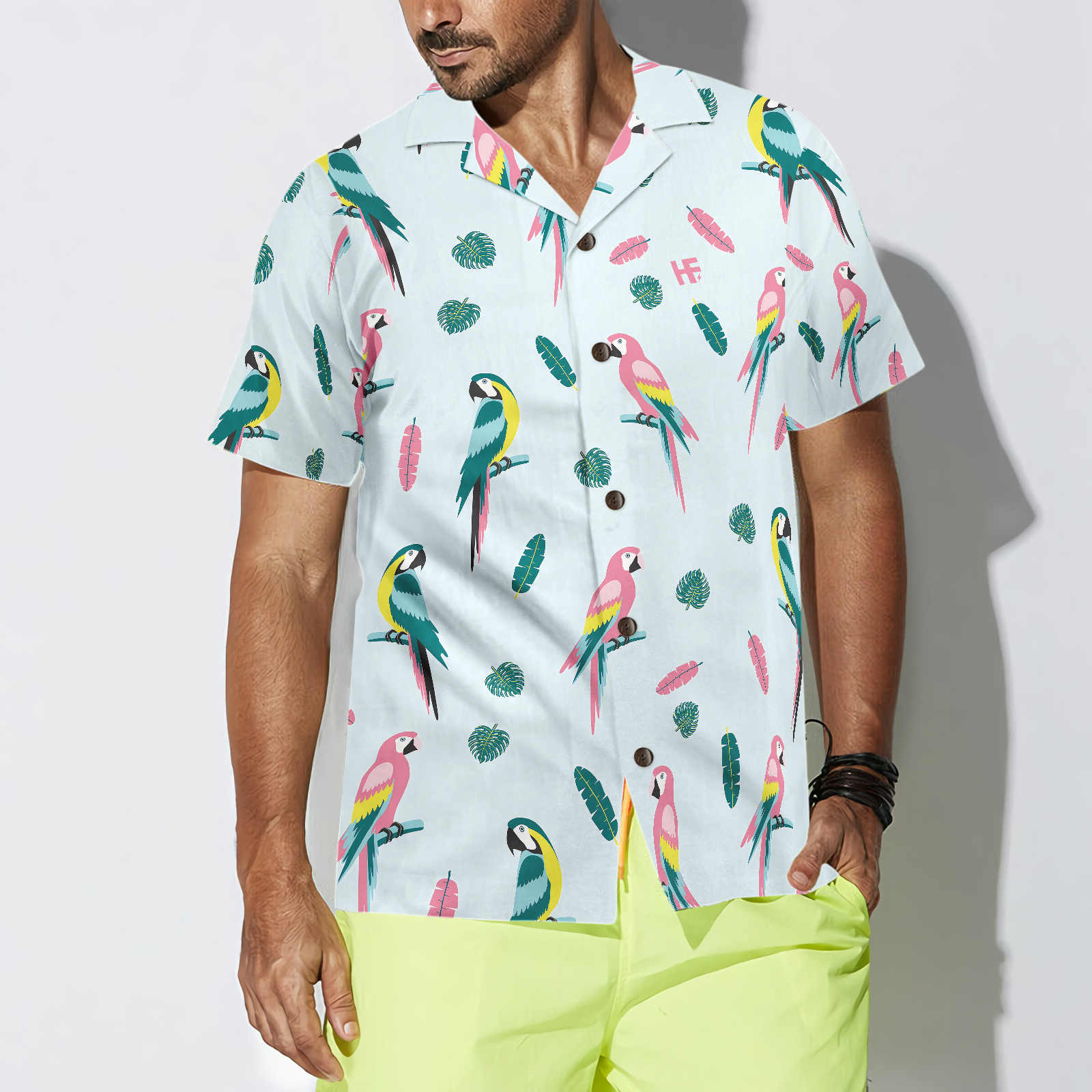 Men's Parrot And Exotic Leaves Shirt Hawaiian Shirt