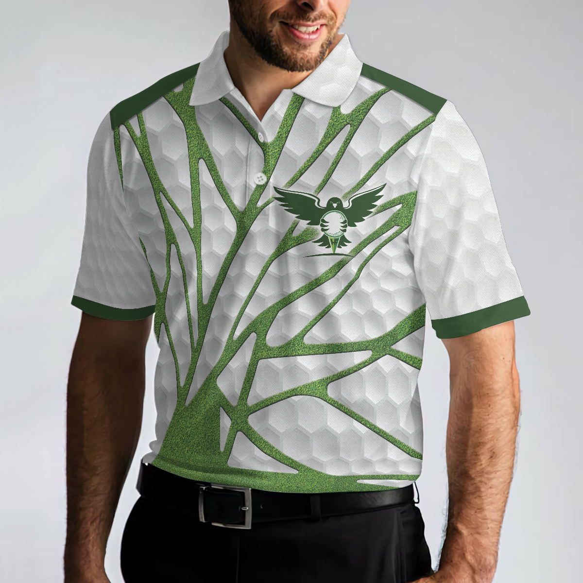 Birdie Chaser Golfer Golf Polo Shirt, White and Green Birdie Golfing Shirt For Men, Best Golf Gift for Golfers