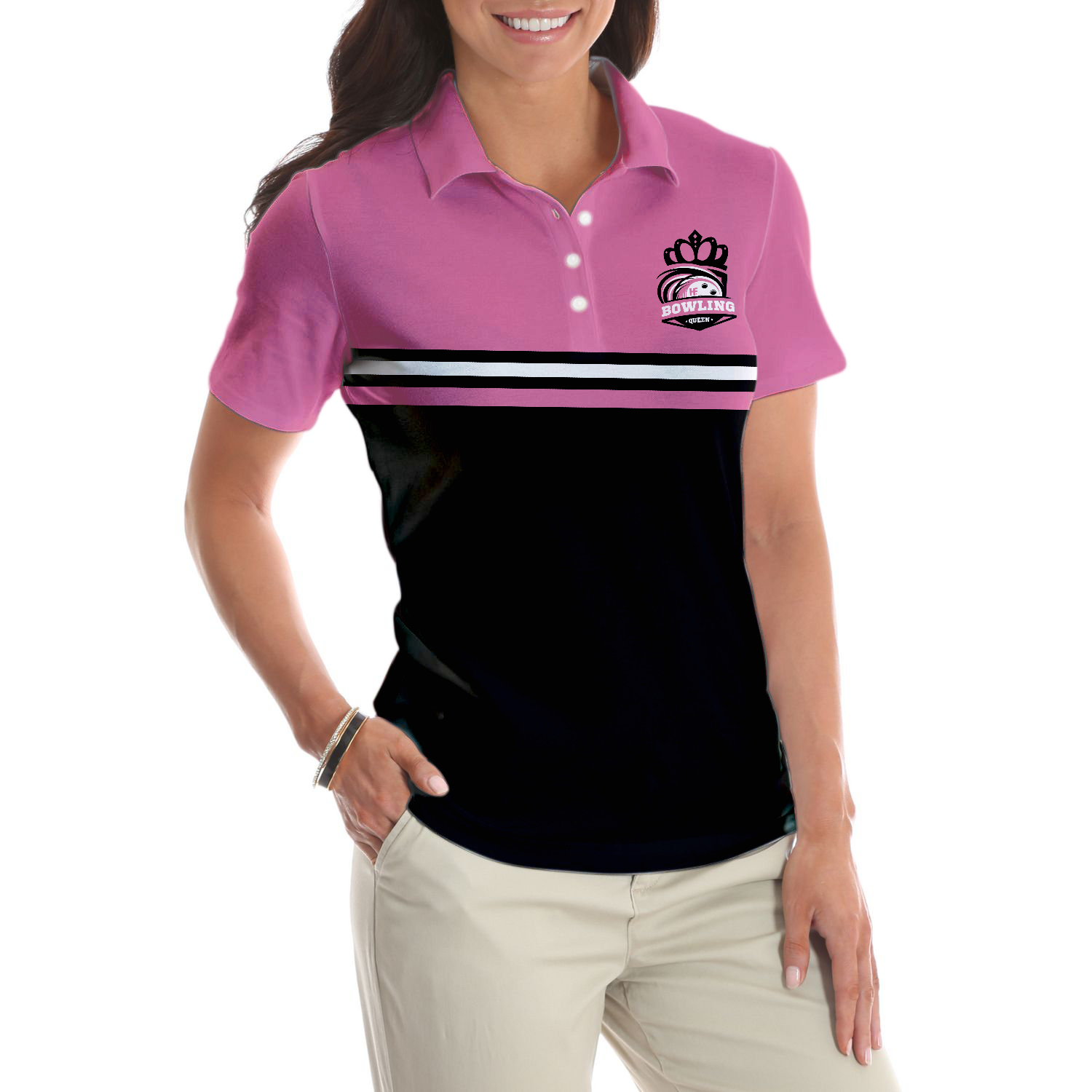 I'm A Classy Sassy Bowling Girl Black And Pink Bowling Short Sleeve Women Polo Shirt, Bowling Gift For Ladies