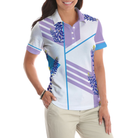 Bluebonnet With Purple Stripe Golf Short Sleeve Women Polo Shirt, White And Purple Texas Golf Shirt For Ladies