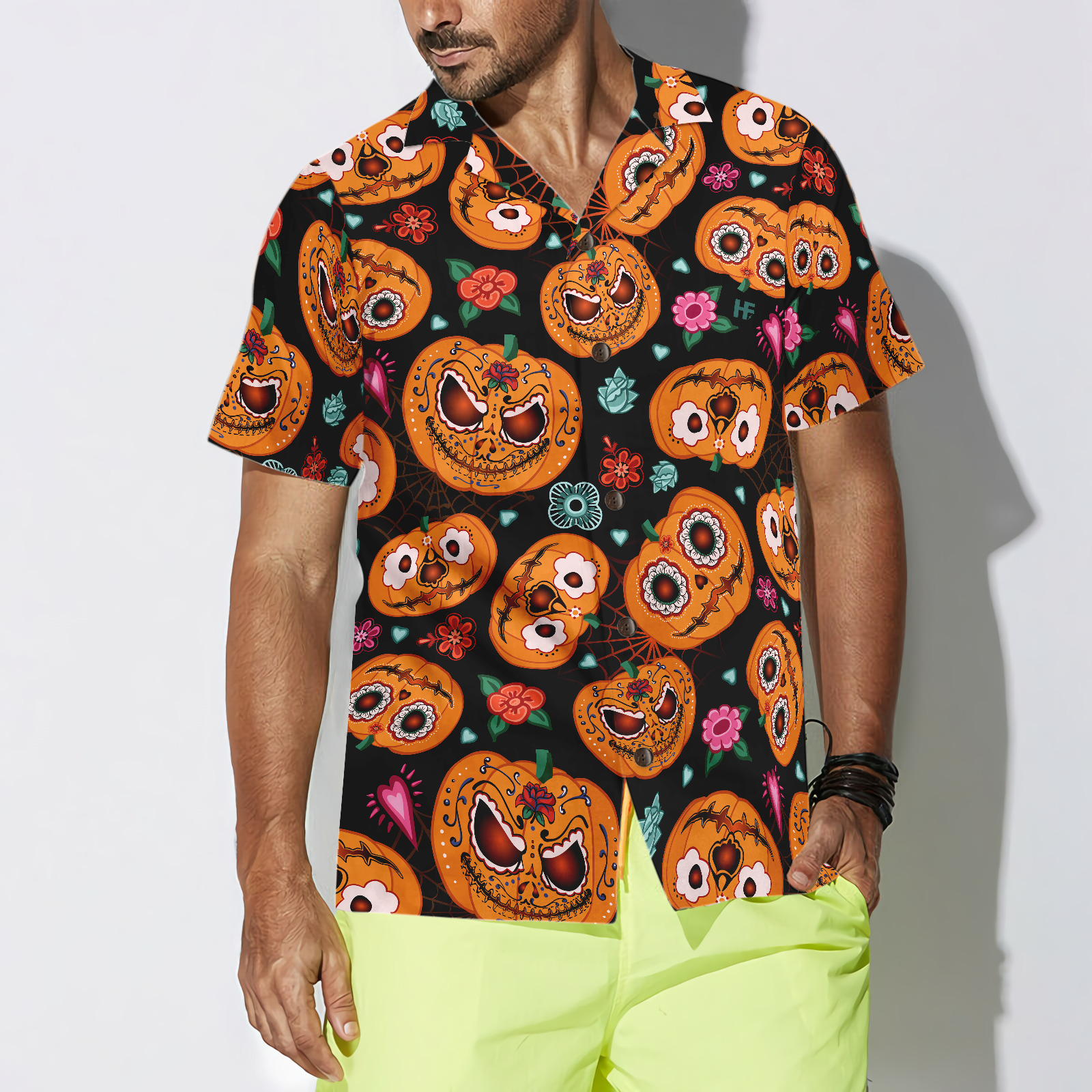 Pumpkin Flower Halloween Theme Hawaiian Shirt