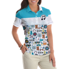 Music Teacher Short Sleeve Women Polo Shirt, White And Blue Music Pattern Shirt For Women, Gift For Music Teachers