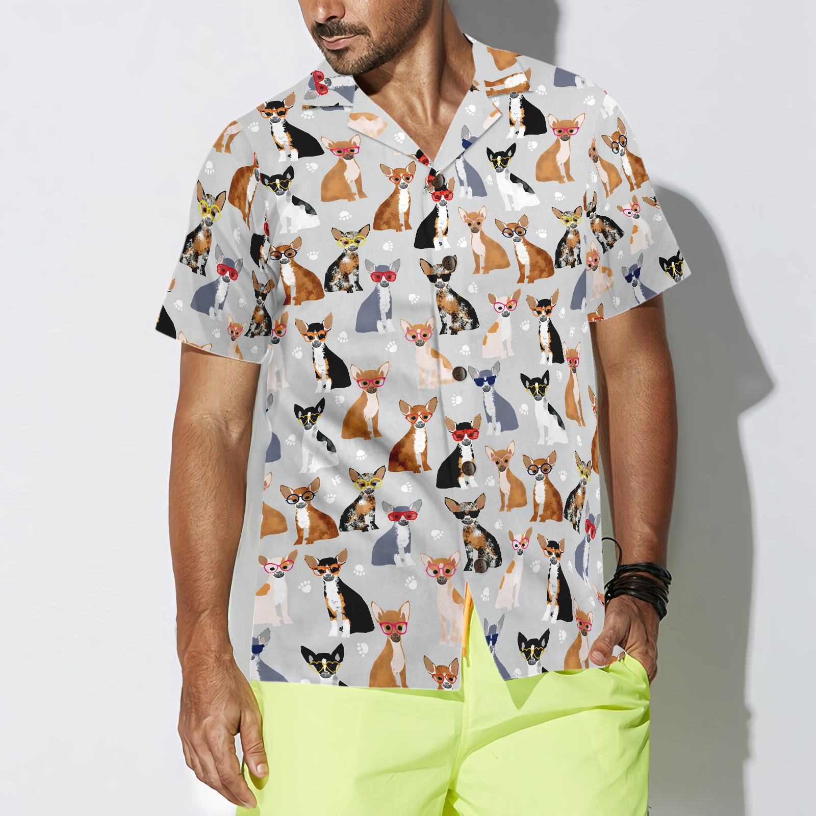 Stylish Chihuahua With Glasses Hawaiian Shirt