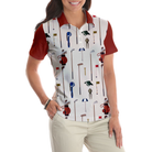 Golf Equipment Short Sleeve Women Polo Shirt, White And Red Golf Shirt For Ladies, Unique Female Golf Gift